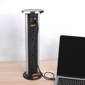 Häfele Vertical Powerdock Pop-Up Socket, 3 x UK + USB-A/USB-C