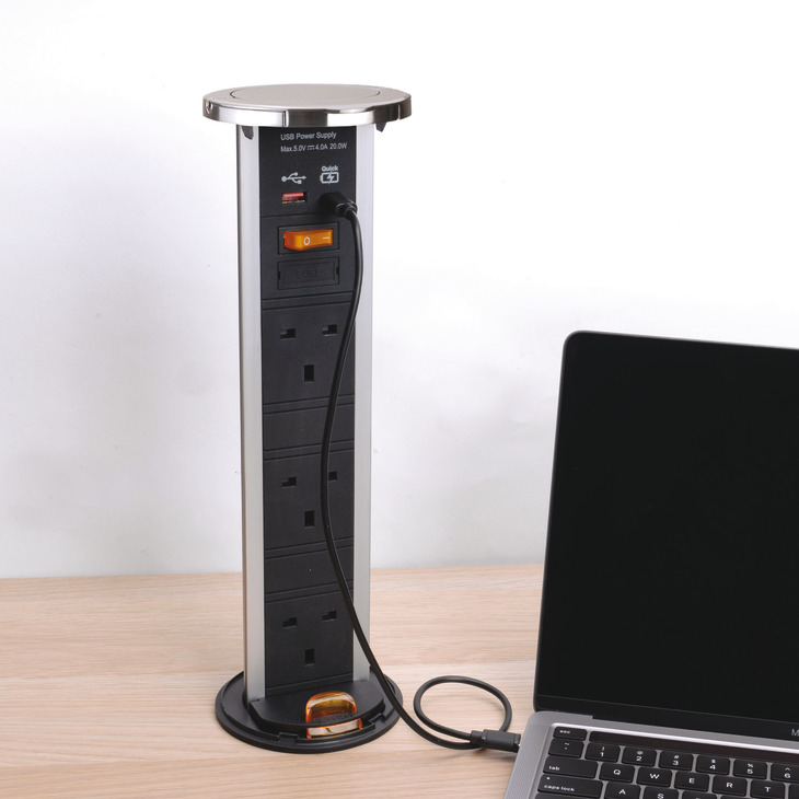 Häfele Vertical Powerdock Pop-Up Socket, 3 x UK + USB-A/USB-C