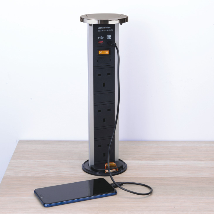 Häfele Vertical Powerdock Pop-Up Socket, 3 x UK + USB-A/USB-C
