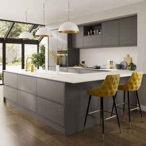 Bianco Kos Solid FENIX NTM worktop in a kitchen