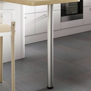 Brushed breakfast bar leg supporting a worktop in a modern kitchen