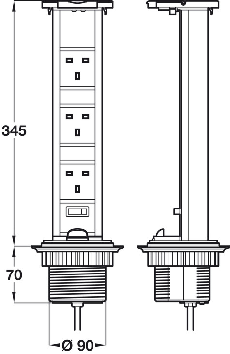 Häfele Vertical Powerdock Pop-Up Socket, 3 x UK