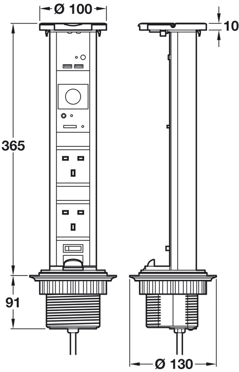 Häfele Vertical Powerdock Pop-Up Socket with Bluetooth Speaker