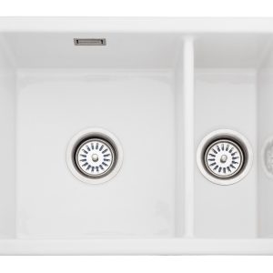 Rangemaster Rustique 1.5 Bowl Ceramic Sink, Compact, White (CRUB3315WH)