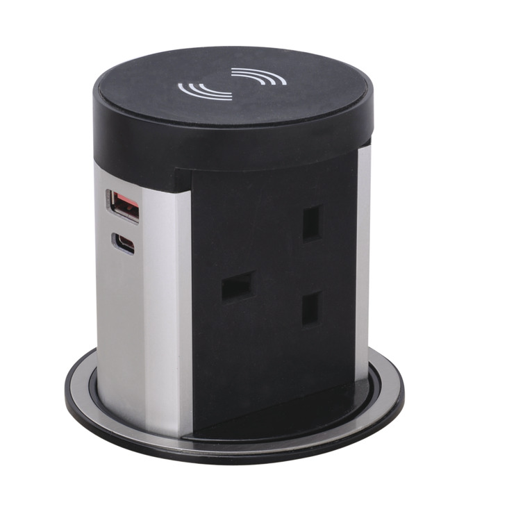 Häfele Pop-Up Worktop Socket with Wireless Charger & USB-A/USB-C