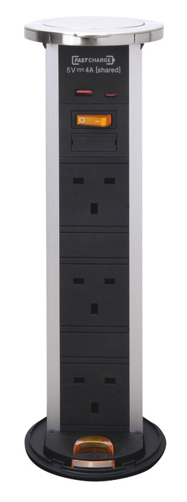 Häfele Vertical Powerdock Pop-Up Socket, 3 x UK + USB-A/USB-C